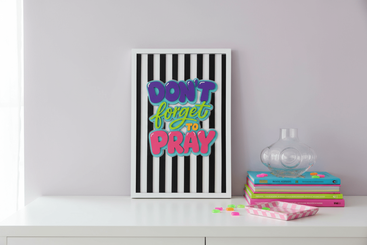 Don’t Forget to Pray Wall Art | Christian Teen Girl Room Decor | Colorful Faith Wall Hanging | Retro Y2K Christian Decor | Inspirational Kids Room Sign - Nifty Decor & More
