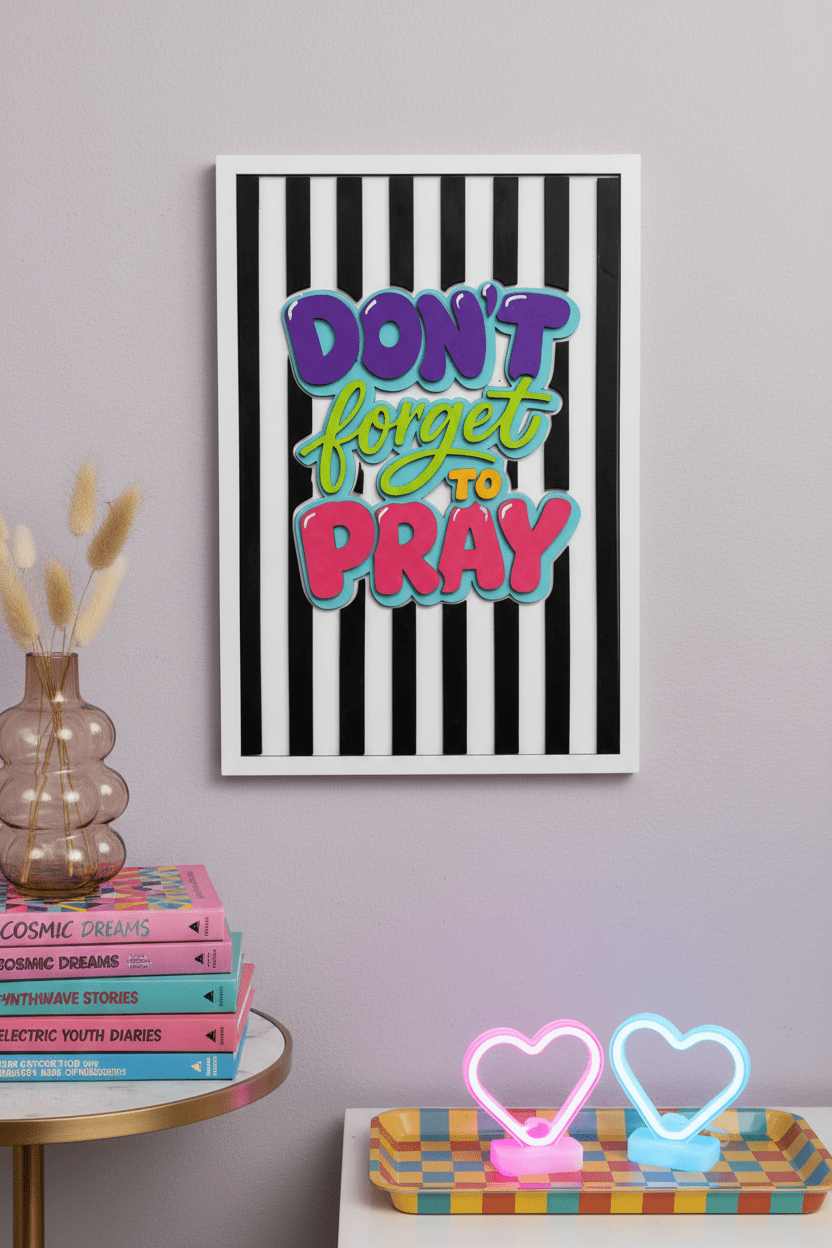 Don’t Forget to Pray Wall Art | Christian Teen Girl Room Decor | Colorful Faith Wall Hanging | Retro Y2K Christian Decor | Inspirational Kids Room Sign - Nifty Decor & More