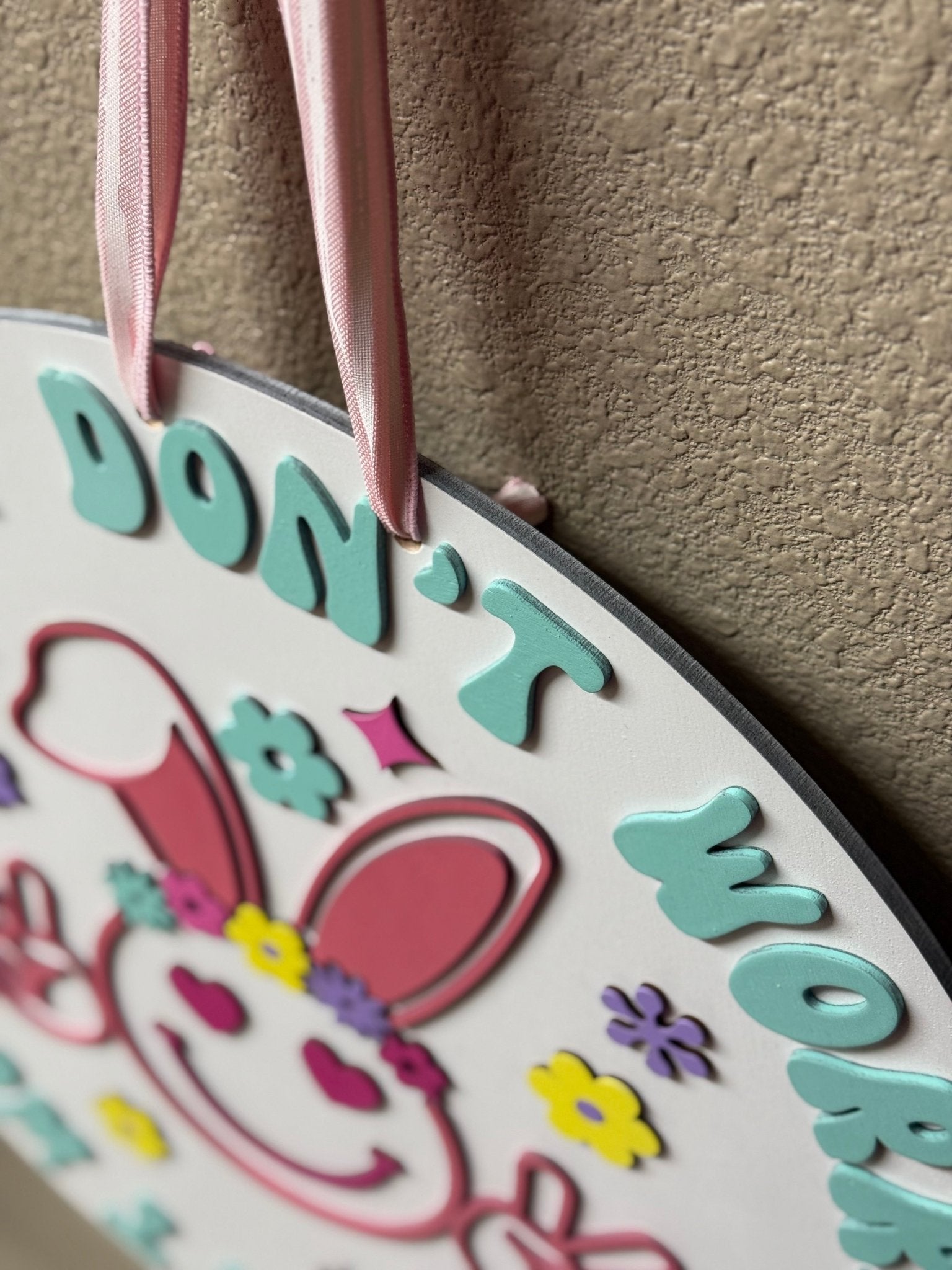 Don't Worry Be Hoppy Hanger | Spring & Easter Decor | Cute Bunny Wall Art | Seasonal Home Decoration - Nifty Decor & More