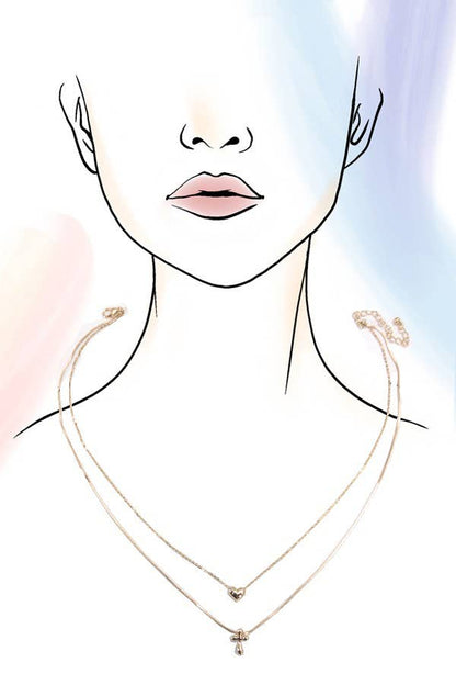 Heart Cross Chain Necklace Double Layer Layered Pendant