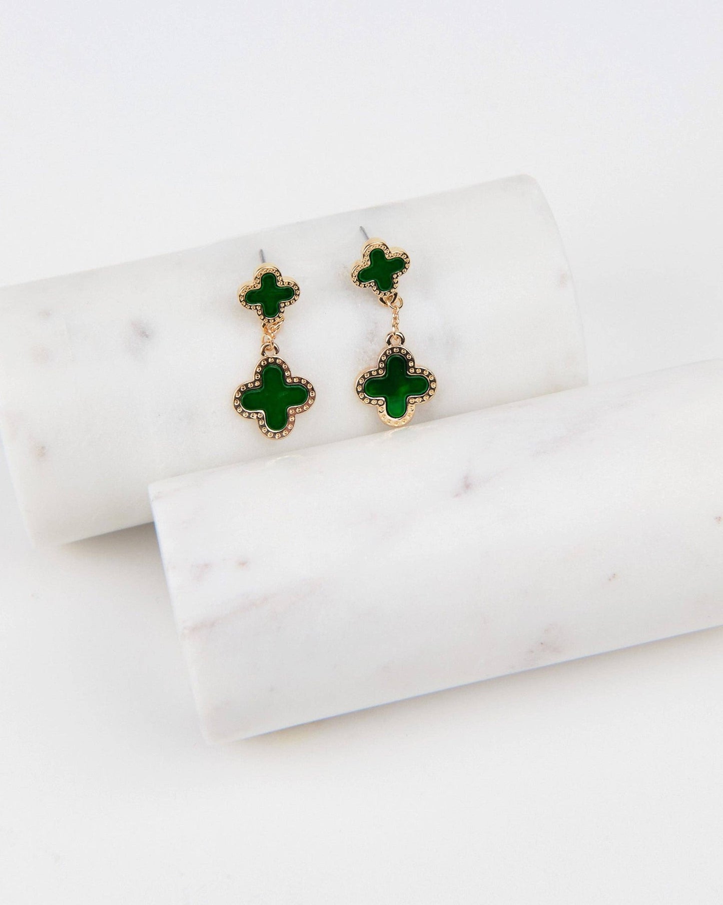 Double MOP Clover Drop Earrings