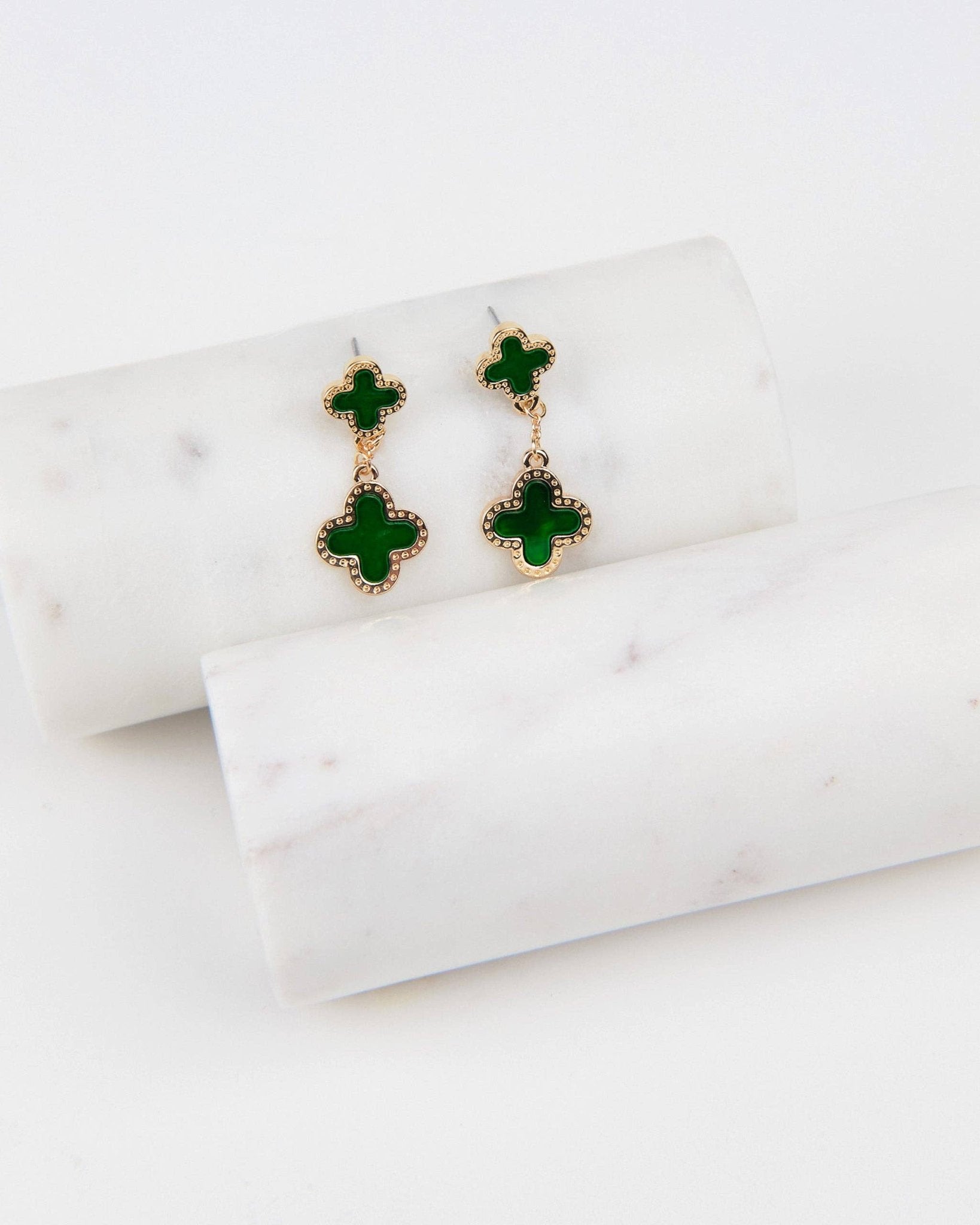 Double MOP Clover Drop Earrings