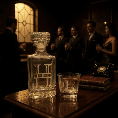 Engraved Decanter Set with 2 Glasses, Unique Personalized Drinkware, Perfect Wedding or Housewarming Gift