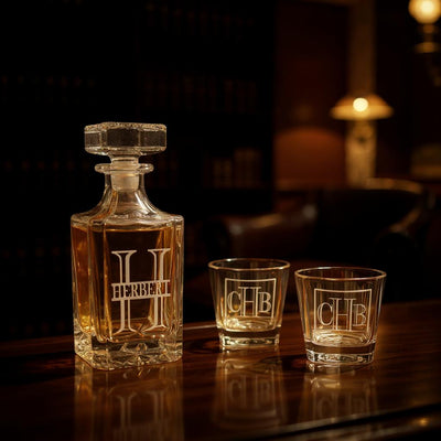 Engraved Decanter Set with 2 Glasses, Unique Personalized Drinkware, Perfect Wedding or Housewarming Gift