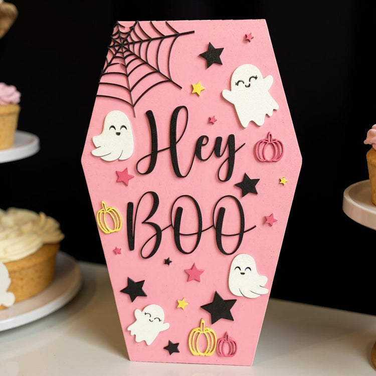 Halloween Home Wall Decor, Pink Pumpkins & Colorful Bats, Spooky Chic Boos Decoration for Fall Season Halloween Decor Hey Boo Coffin