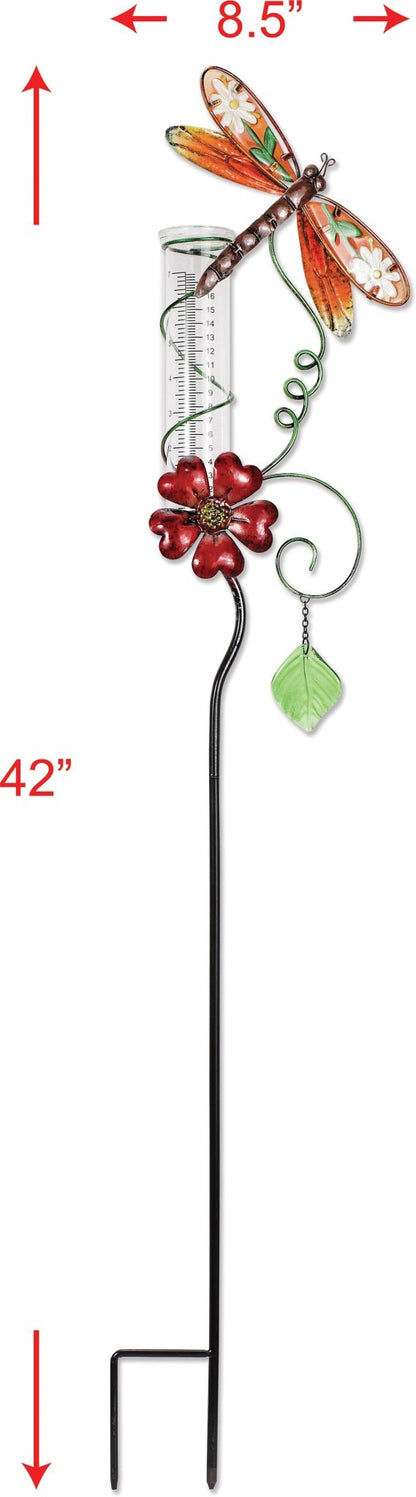 Dragonfly Rain Gauge, Charming Metal Garden Accessory, Functional Rain Collector, Unique Gift for Nature Enthusiasts Outdoor Decor