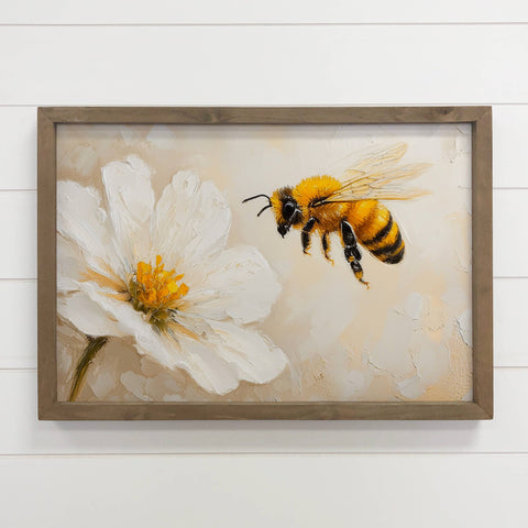 Bee and Flower Canvas Art | Floral Wall Decor | Nature Inspired Home Decor | Bee Illustration for Nursery & Living Room Wall Decor