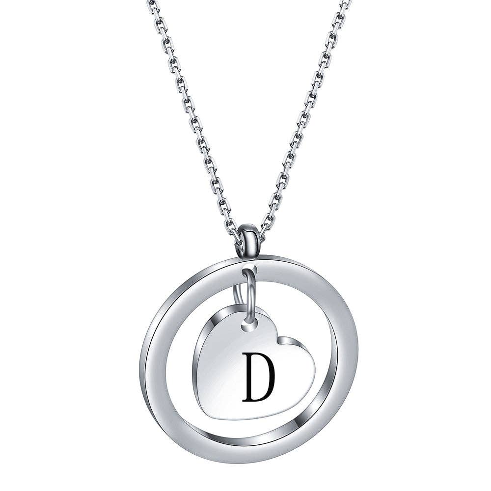 Initial Heart Charm In Ring Stainless Steel Necklace Initial Necklace D