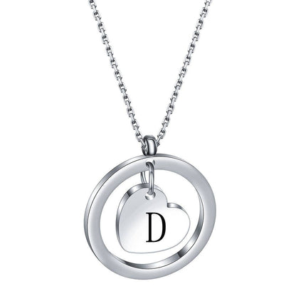 Initial Heart Charm In Ring Stainless Steel Necklace Initial Necklace D