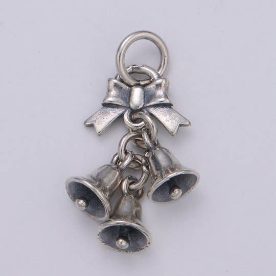 Silver Bells Charm 925 Sterling Charm, Holiday Charm Silver Ribbon Charm for Necklace Bracelet Earring, Dangling Charm SL-197