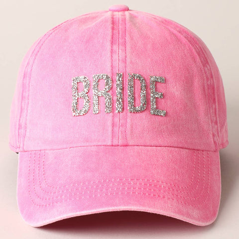 Bride Glitter Letter Patch Baseball Cap, Stylish Bling Hat for Bridal Shower Fun, Unique Bride-to-Be Gift wedding supplies Hot Pink
