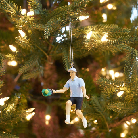 Christmas Pickleball Player Ornament, Handcrafted Boy Figurine Decoration, Holiday Tree Ornament for Pickleball Fans Gift