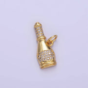 24K Gold Filled Micro Paved CZ Champagne Alcohol Charm | E350