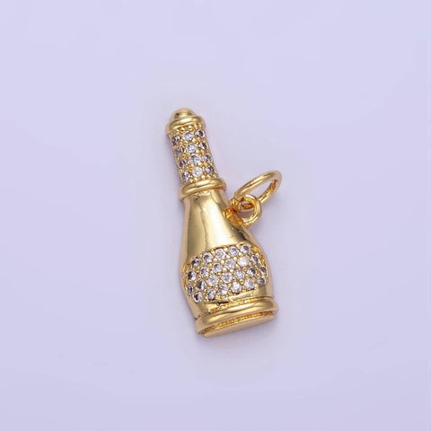 24K Gold Filled Micro Paved CZ Champagne Alcohol Charm | E350
