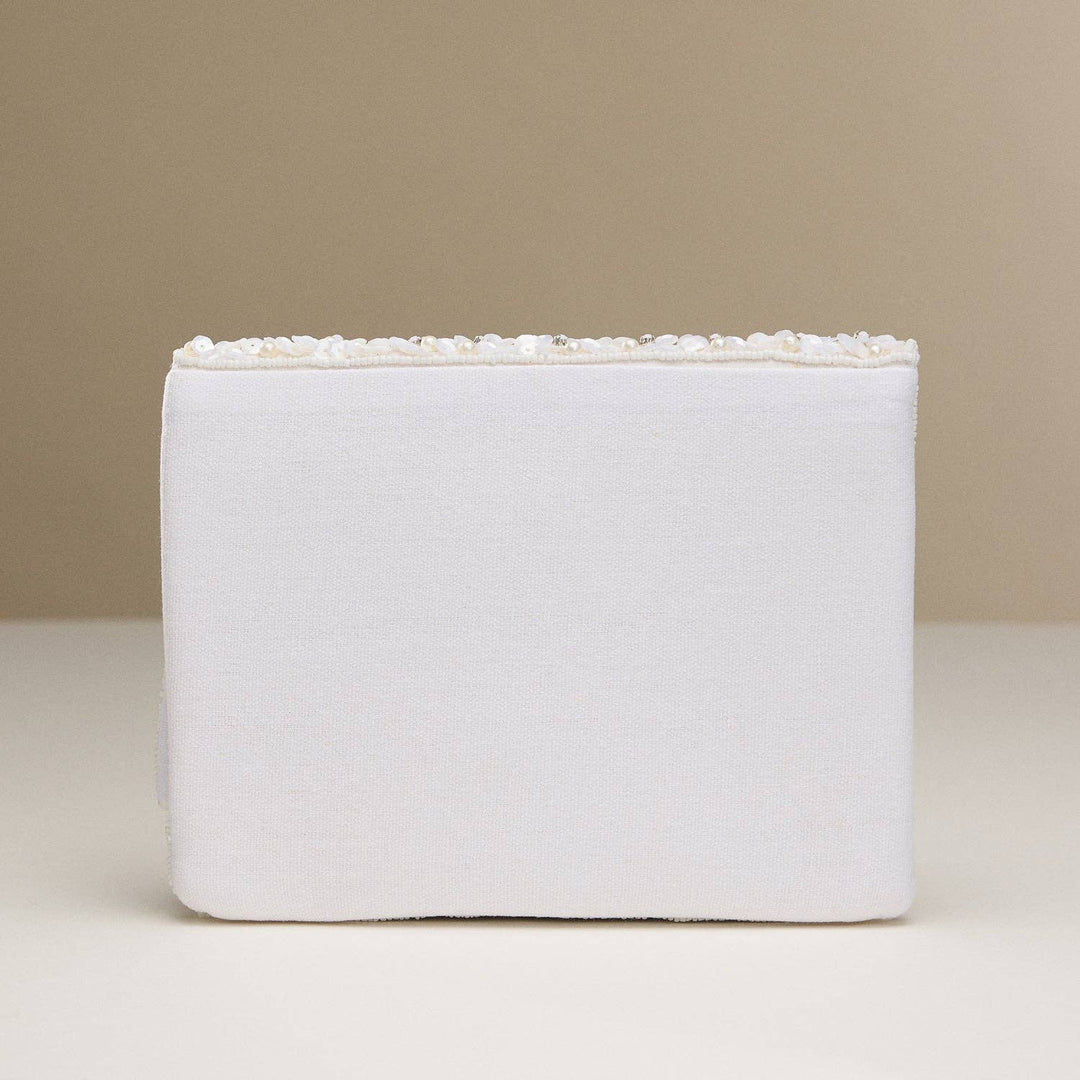 White Pearl & Sequin Clutch Purse, Chic Beaded Evening Bag with Gold Chain for Weddings, Special Events, Ladies Gift Idea Bride Bags