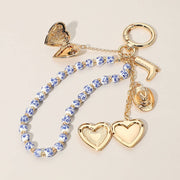 Heart Locket Pearl Wristlet Keychain Charm, Adorable Bow, Cherry & Cowboy Hat Designs, Chic Bag Bling Gift for Her Keychains