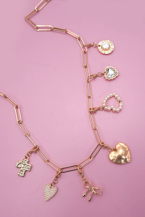 Bow Heart Removable Charm Necklace, Stylish Croquette Preppy Jewelry, Adjustable Multi Charm Necklace, Gift for Her