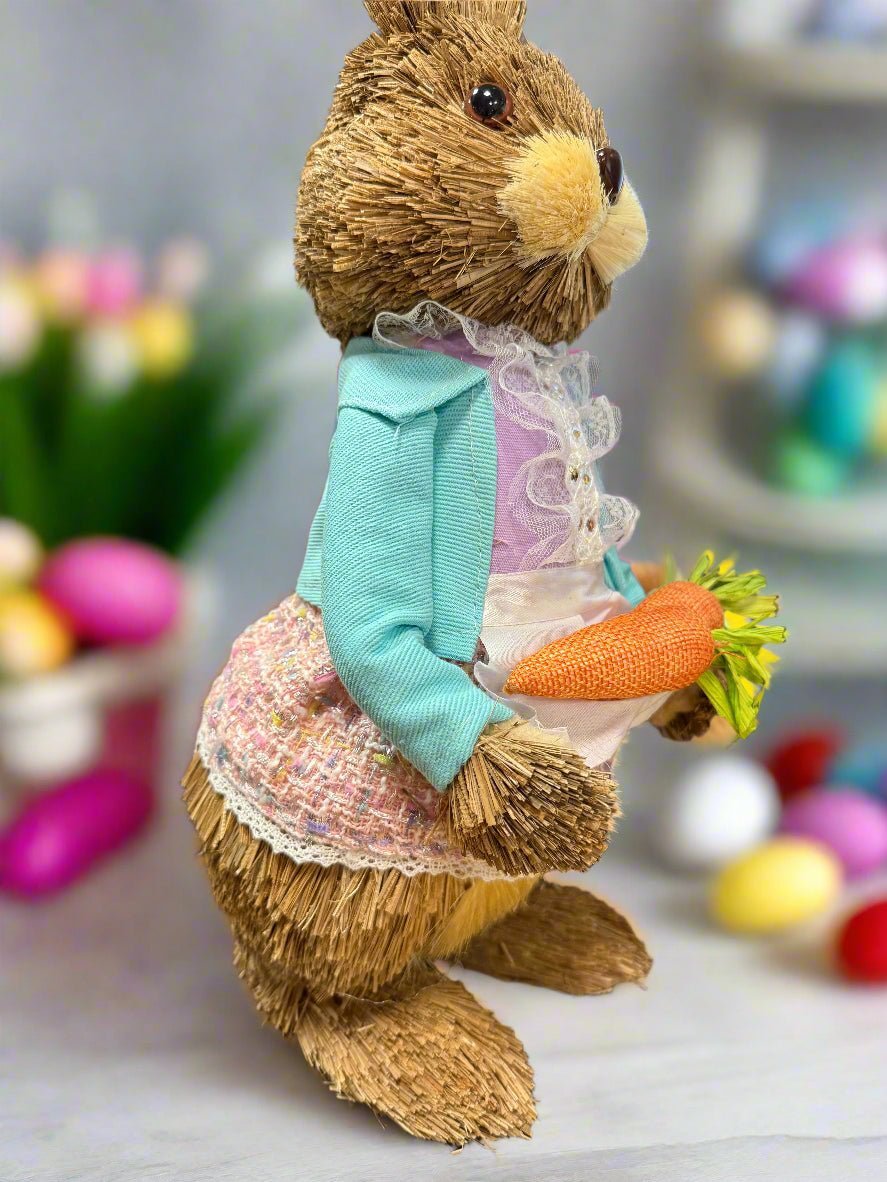 Easter Bunnies in Teal Jackets | Cute Home Decor for Spring Celebrations & Festive Decor - Nifty Decor & More