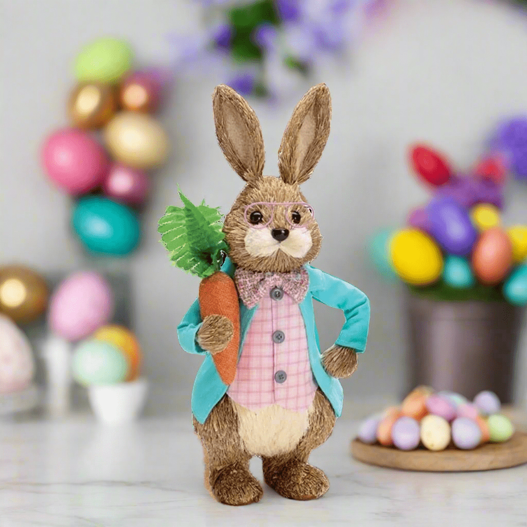 Easter Bunnies in Teal Jackets | Cute Home Decor for Spring Celebrations & Festive Decor - Nifty Decor & More