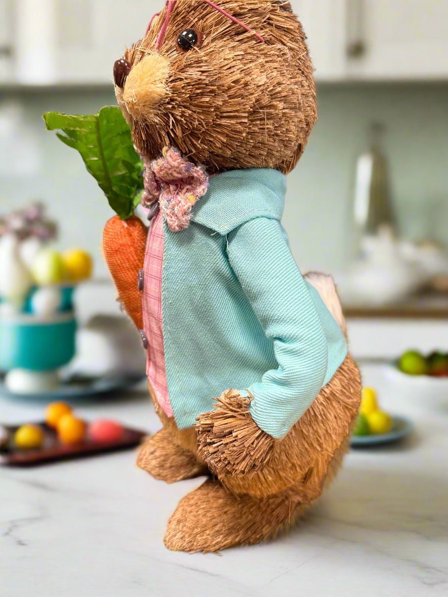 Easter Bunnies in Teal Jackets | Cute Home Decor for Spring Celebrations & Festive Decor - Nifty Decor & More