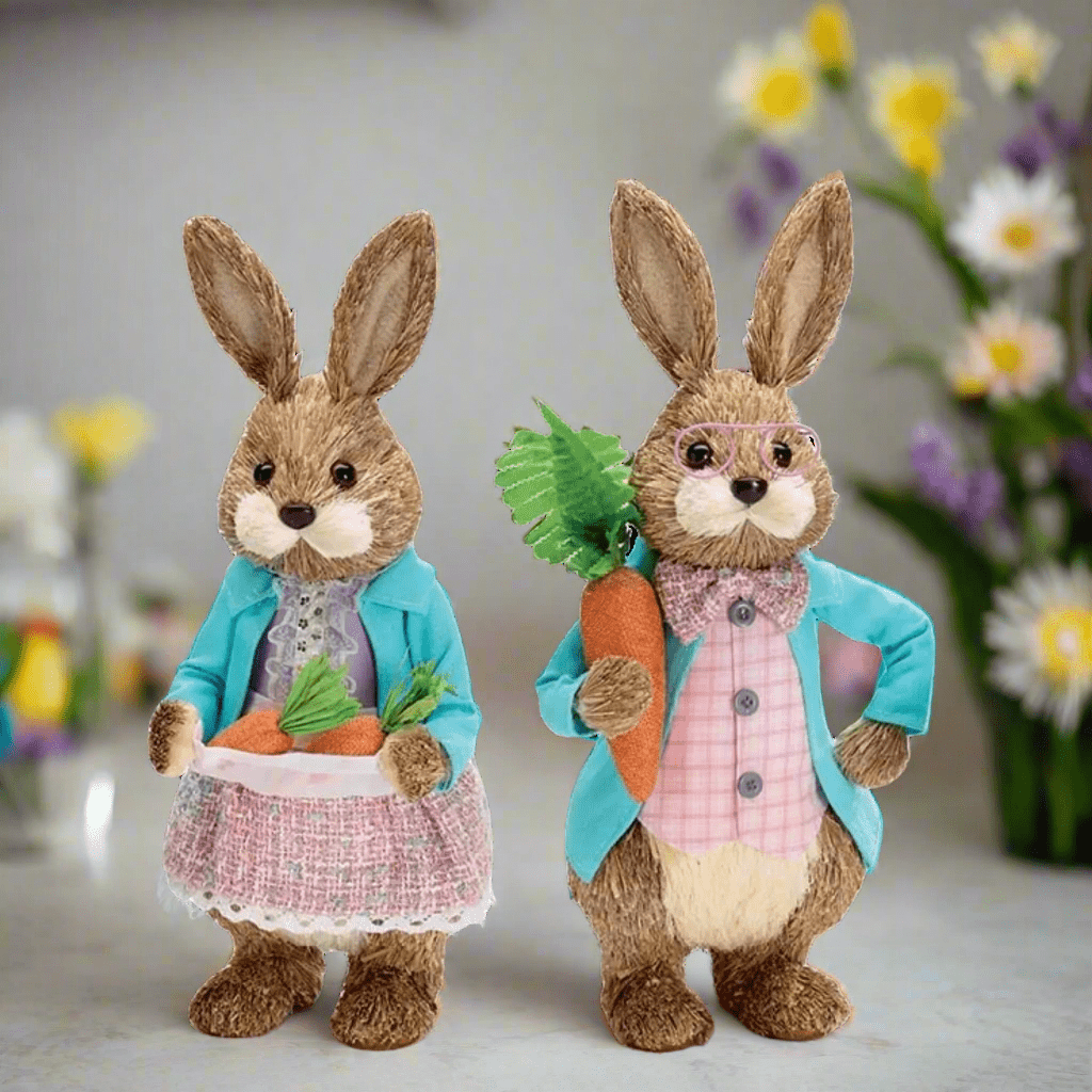Easter Bunnies in Teal Jackets | Cute Home Decor for Spring Celebrations & Festive Decor - Nifty Decor & More