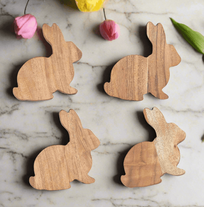 Easter Bunny Coasters Set of 4 - Cute Wood Drink Coasters, Spring Decor, Adorable Gift for Easter & Home - Nifty Decor & More