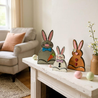 Easter Bunny Decor Set Wooden Bunny Trio Spring Decor - Nifty Decor & More