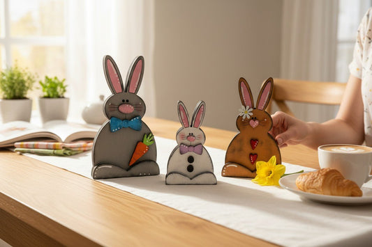 Easter Bunny Decor Set Wooden Bunny Trio Spring Decor - Nifty Decor & More