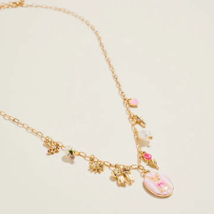 Easter Bunny Enamel Charms Chain Necklace 18 Inch - Nifty Decor & More