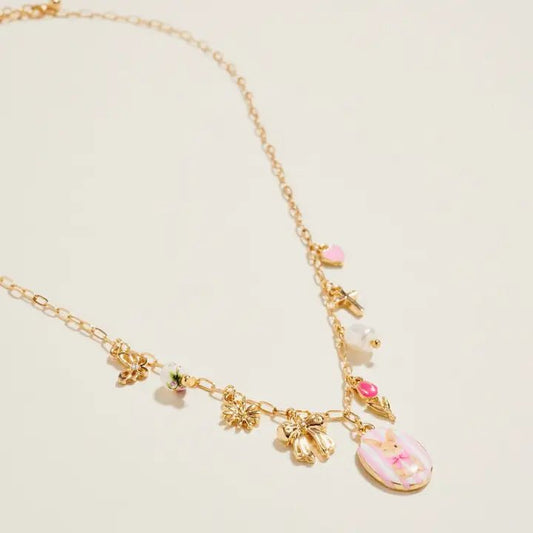 Easter Bunny Enamel Charms Chain Necklace 18 Inch - Nifty Decor & More