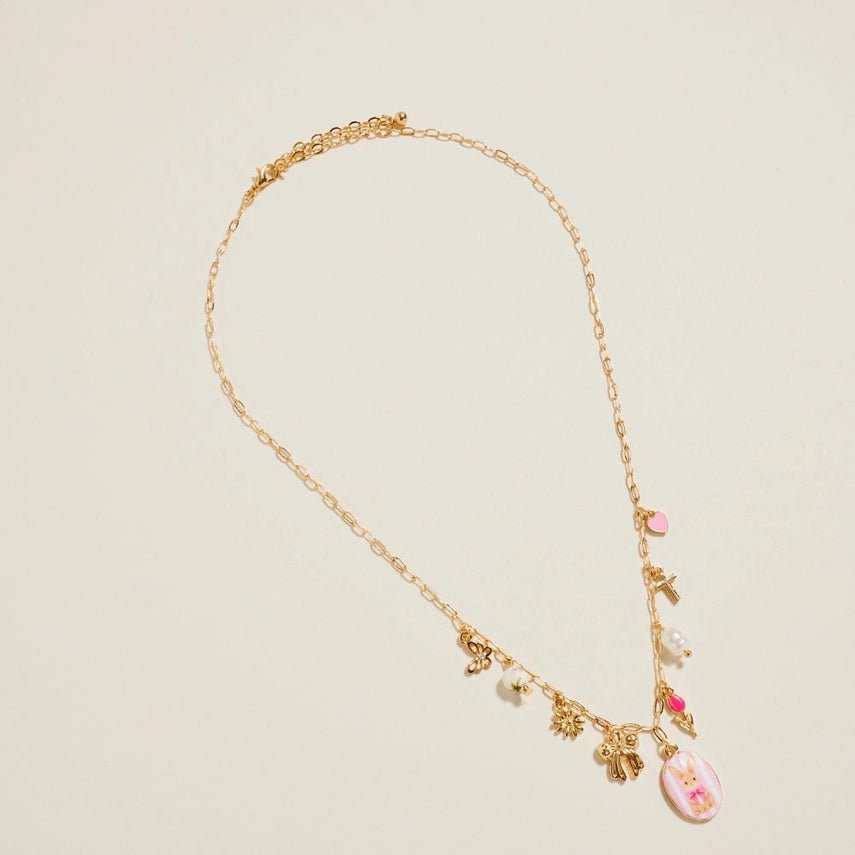 Easter Bunny Enamel Charms Chain Necklace 18 Inch - Nifty Decor & More