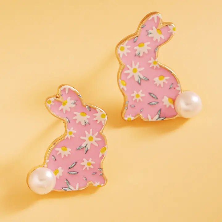Easter Bunny Enamel Pattern Titanium Post Earrings - Nifty Decor & More