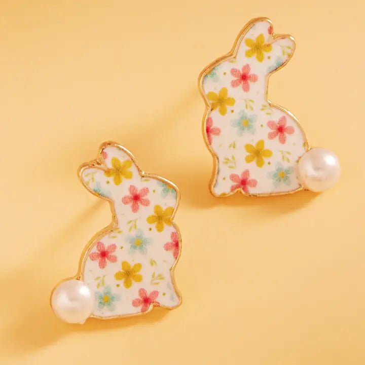 Easter Bunny Enamel Pattern Titanium Post Earrings - Nifty Decor & More
