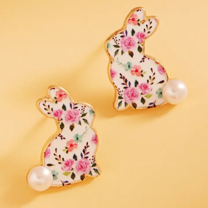 Easter Bunny Enamel Pattern Titanium Post Earrings - Nifty Decor & More