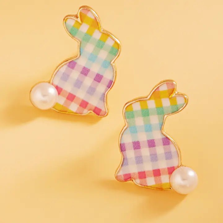 Easter Bunny Enamel Pattern Titanium Post Earrings - Nifty Decor & More