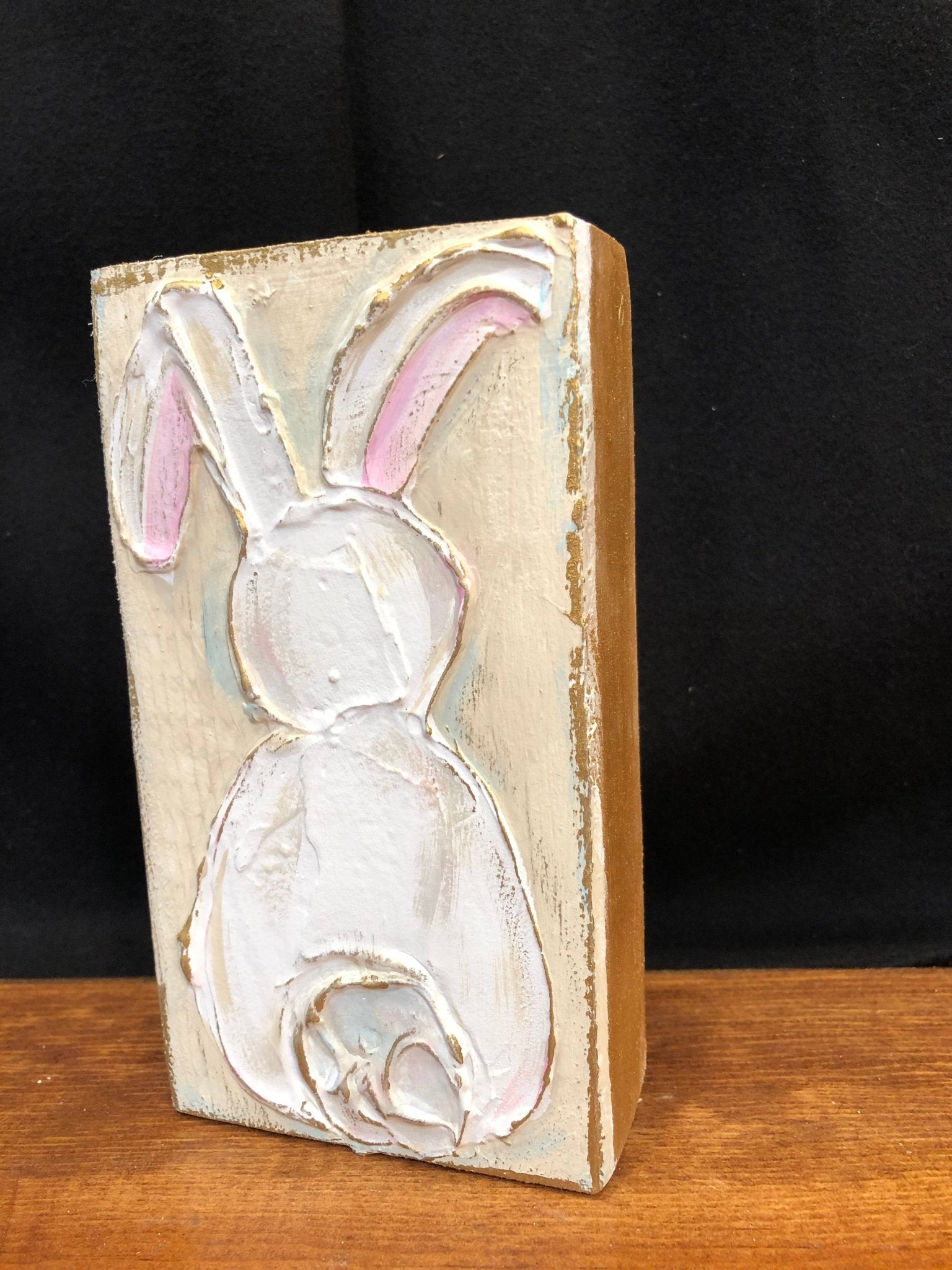 Easter Bunny Rabbit handmade textured wood block - Nifty Decor & More
