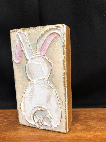 Easter Bunny Rabbit handmade textured wood block - Nifty Decor & More