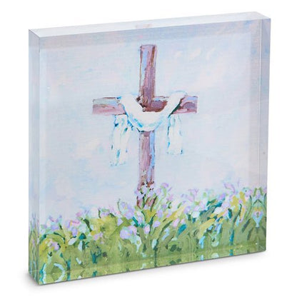 Easter Cross Acrylic Block - 8" Decorative Easter Decor, Religious Gift for Easter, Holiday Home Decoration, Unique Display Piece - Nifty Decor & More