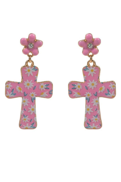 Easter Cross Enamel Pattern Titanium Post Earrings - Nifty Decor & More