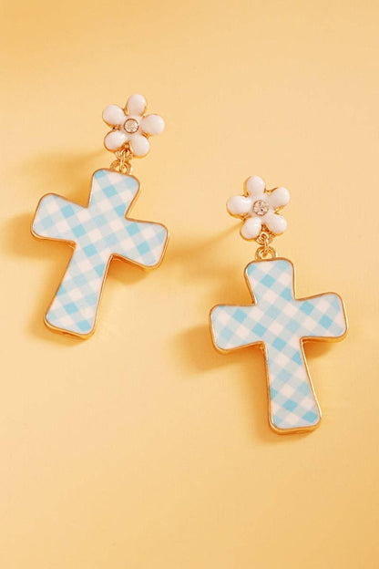 Easter Cross Enamel Pattern Titanium Post Earrings - Nifty Decor & More