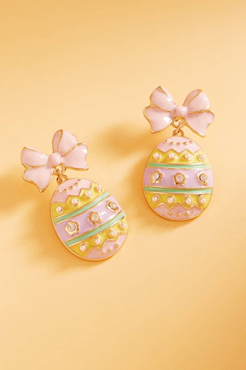 Easter Egg Enamel Ribbon Earrings - Hypoallergenic Titanium - Nifty Decor & More