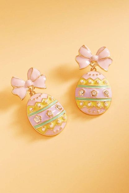 Easter Egg Enamel Ribbon Earrings - Hypoallergenic Titanium - Nifty Decor & More