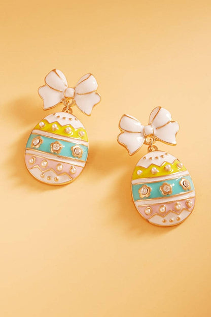 Easter Egg Enamel Ribbon Earrings - Hypoallergenic Titanium - Nifty Decor & More