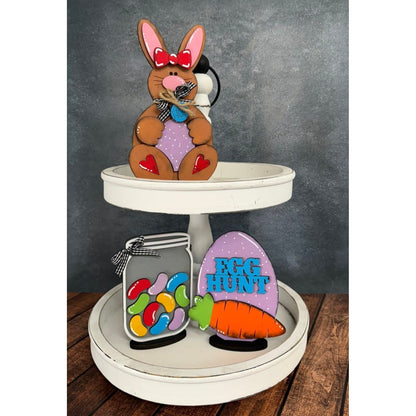Easter Egg Hunt Tiered Tray Add-On Set 3pc | Spring Decor for Easter Basket & Holiday Display for Tiered Tray Easter Shelf Sitter