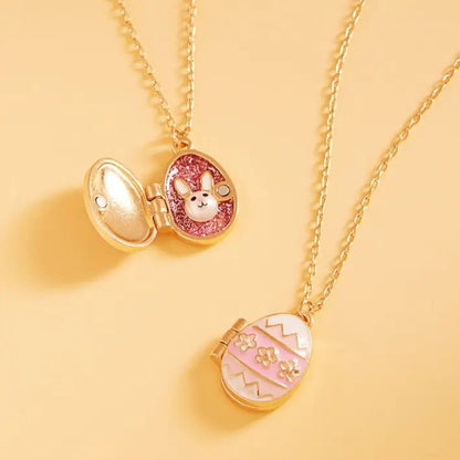 Easter Egg W Bunny Enamel Locket Short Necklace - Nifty Decor & More