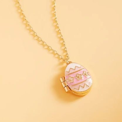 Easter Egg W Bunny Enamel Locket Short Necklace - Nifty Decor & More