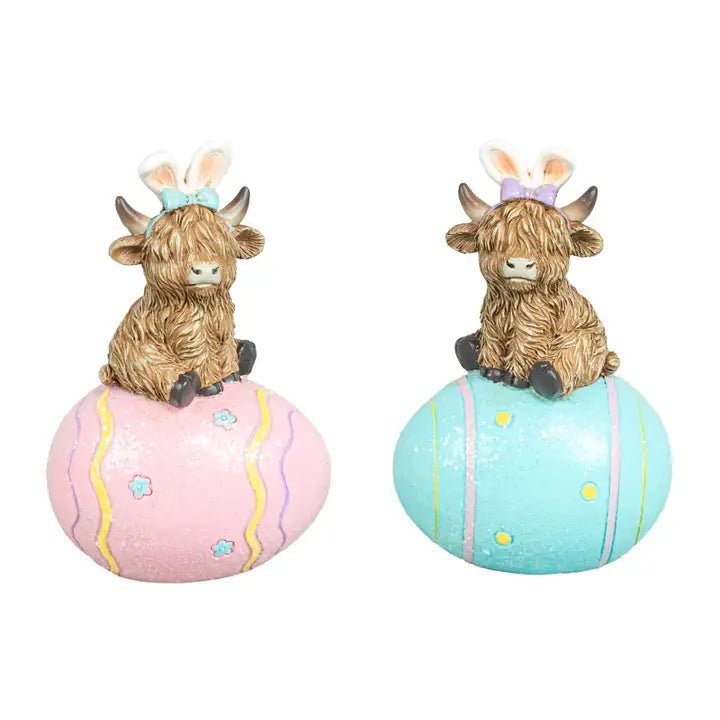 Easter Highland Cow On Egg Tabletop - Nifty Decor & More