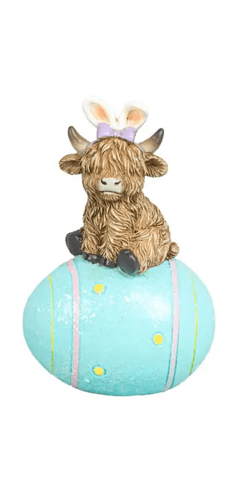 Easter Highland Cow On Egg Tabletop - Nifty Decor & More