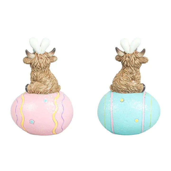 Easter Highland Cow On Egg Tabletop - Nifty Decor & More