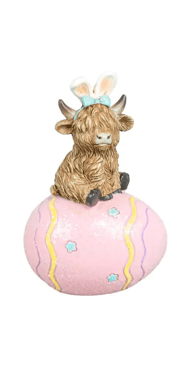 Easter Highland Cow On Egg Tabletop - Nifty Decor & More